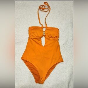 One Piece Orange Halter Tie Swimsuit Size S 4-6